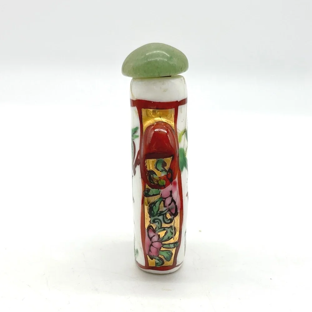 Vintage Ceramic Snuff‎ Bottle Green Dragon Jade Stopper Collectible Asian Art